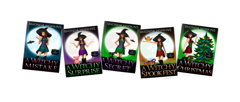 Witches of Whispering Pines series: Five Covers all featuring a teen witch. A Witchy Mistake, A Witchy Surprise, A Witchy Secret, A Witchy Spookfest, A Witchy Christmas